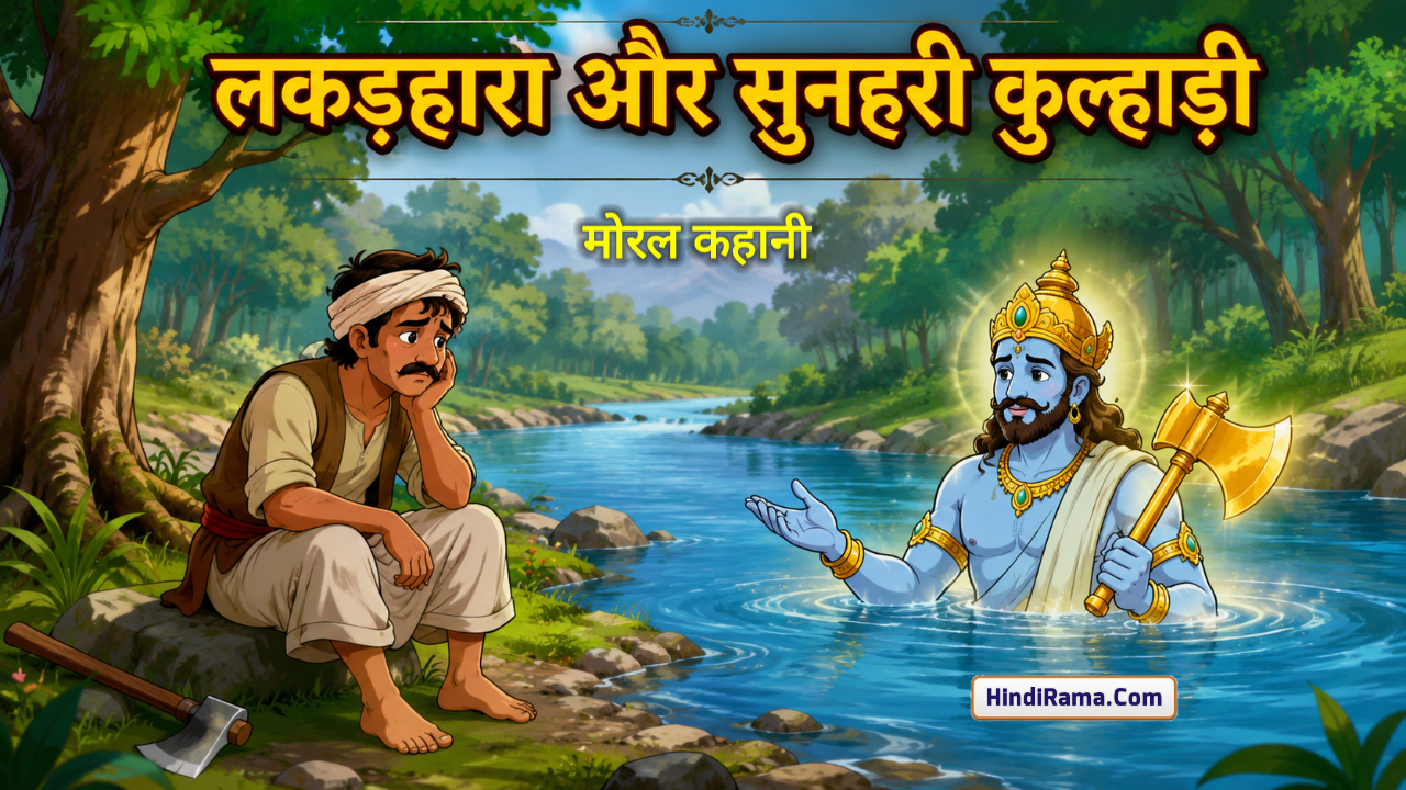 Woodcutter Story In Hindi । लकड़हारा और सुनहरी कुल्हाड़ी । ईमानदार लकड़हारा । Hindirama.com