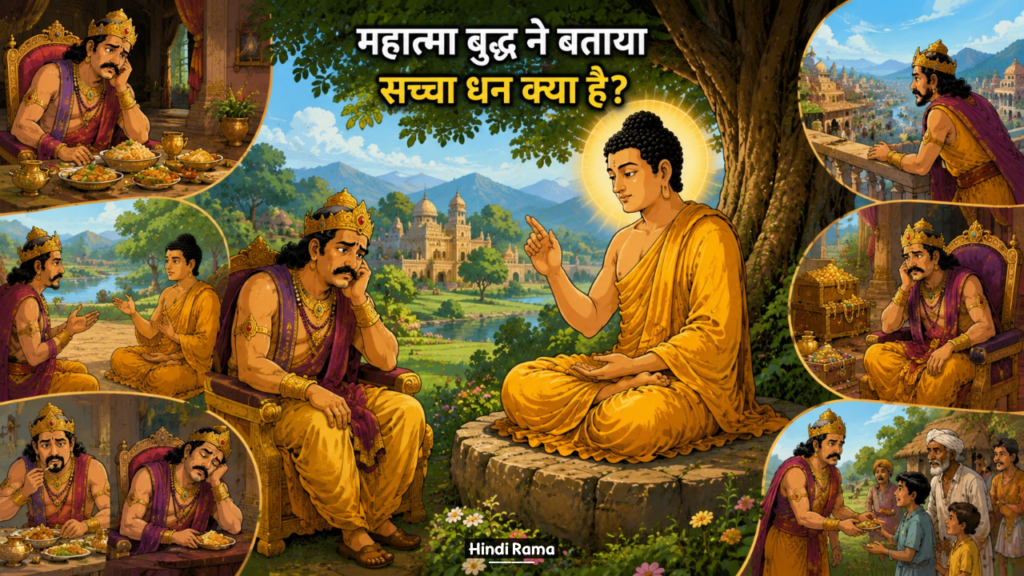 महात्मा बुद्ध ने बताया सच्चा धन क्या है? सब कुछ होने के बाद भी राजा क्यों था परेशान? Buddha Story On Real Wealth। Hindirama.com