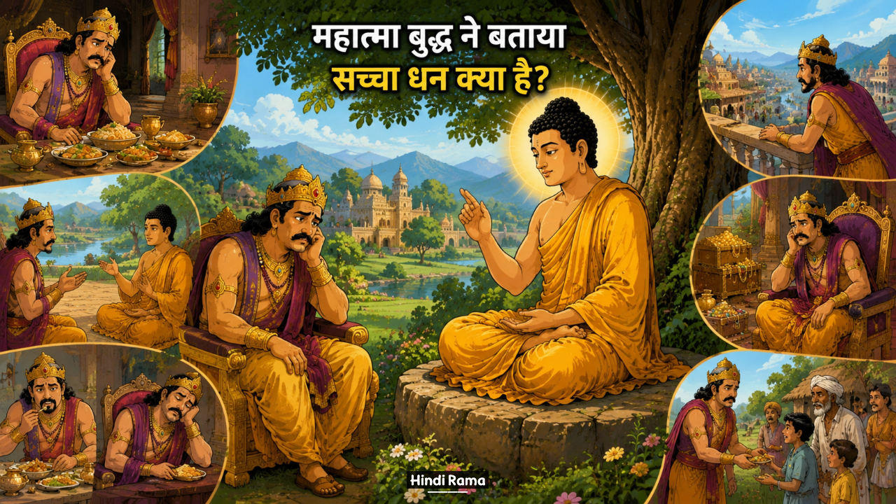 महात्मा बुद्ध ने बताया सच्चा धन क्या है? सब कुछ होने के बाद भी राजा क्यों था परेशान? Buddha Story On Real Wealth। Hindirama.com