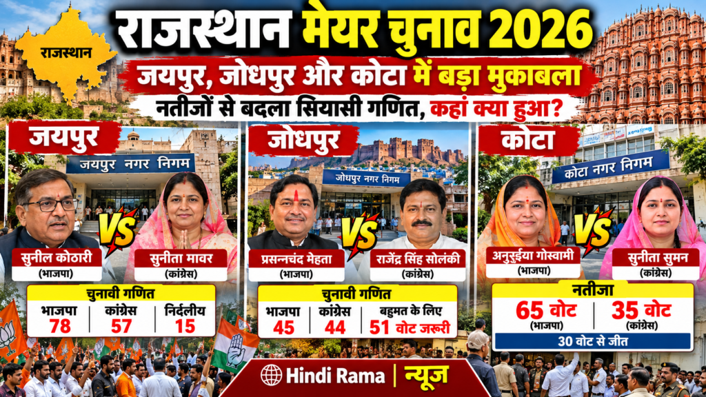 Rajasthan Mayor Election 2026: जयपुर, जोधपुर और कोटा के मेयर चुनाव के नतीजे जारी