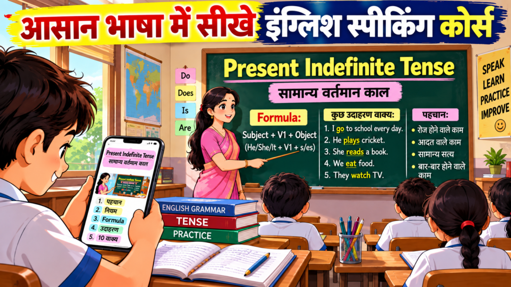 Present Indefinite Tense in Hindi: सीखो इंग्लिश के Rules, Examples और Exercises 2 इंग्लिश स्पीकिंग कोर्स । Present Indefinite Tense in Hindi । Rules, Formula और Examples