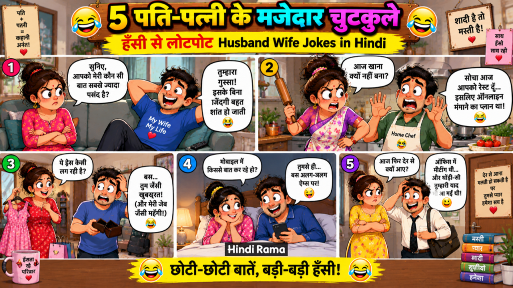 5 पति-पत्नी के मजेदार चुटकुले। हँसी से लोटपोट। Husband Wife Jokes In Hindi । Hindirama.com