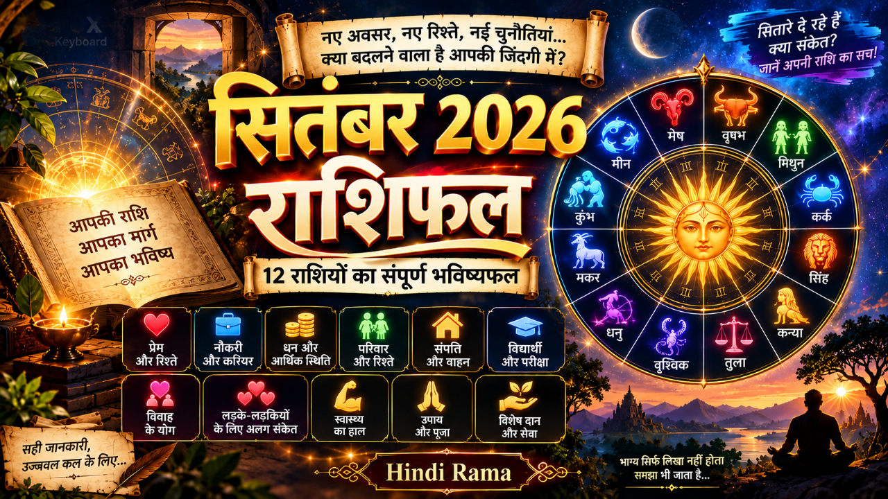 सितंबर 2026 राशिफल: 12 राशियों की बदलेगी किस्मत! नौकरी, धन, प्रेम और विवाह में क्या होगा? Hindirama.com
