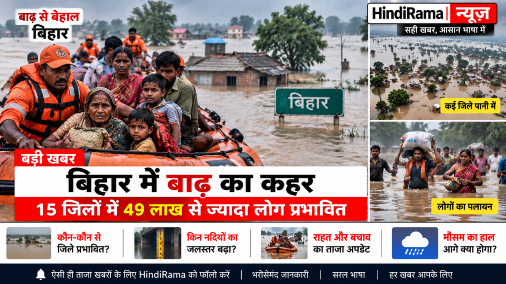 बिहार में बाढ़ का कहर, 15 जिलों में 49 लाख से ज्यादा लोग प्रभावित 1 बिहार में बाढ़ का कहर, 15 जिलों में 49 लाख से ज्यादा लोग प्रभावित। Hindi Rama