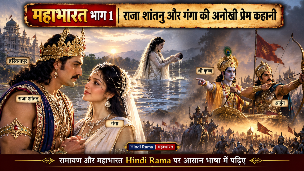 महाभारत भाग 1: राजा शांतनु और गंगा की कहानी, देवव्रत का जन्म 2 महाभारत भाग 1: राजा शांतनु और गंगा की कहानी, देवव्रत का जन्म। Hindi Rama